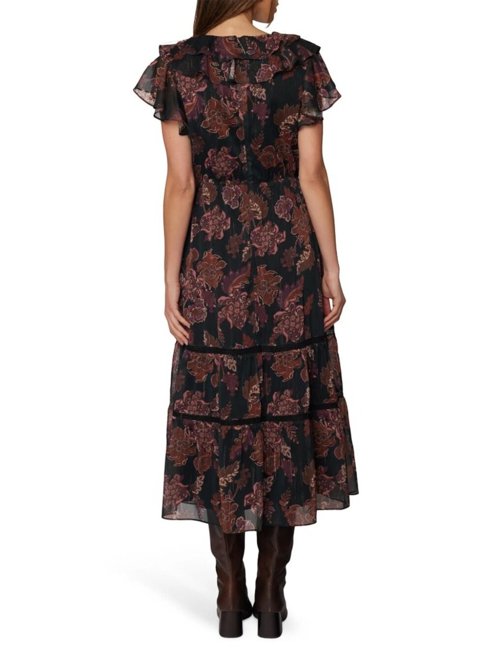 Boho Floral Ruffle Midi Dress M - Picture 2 of 16